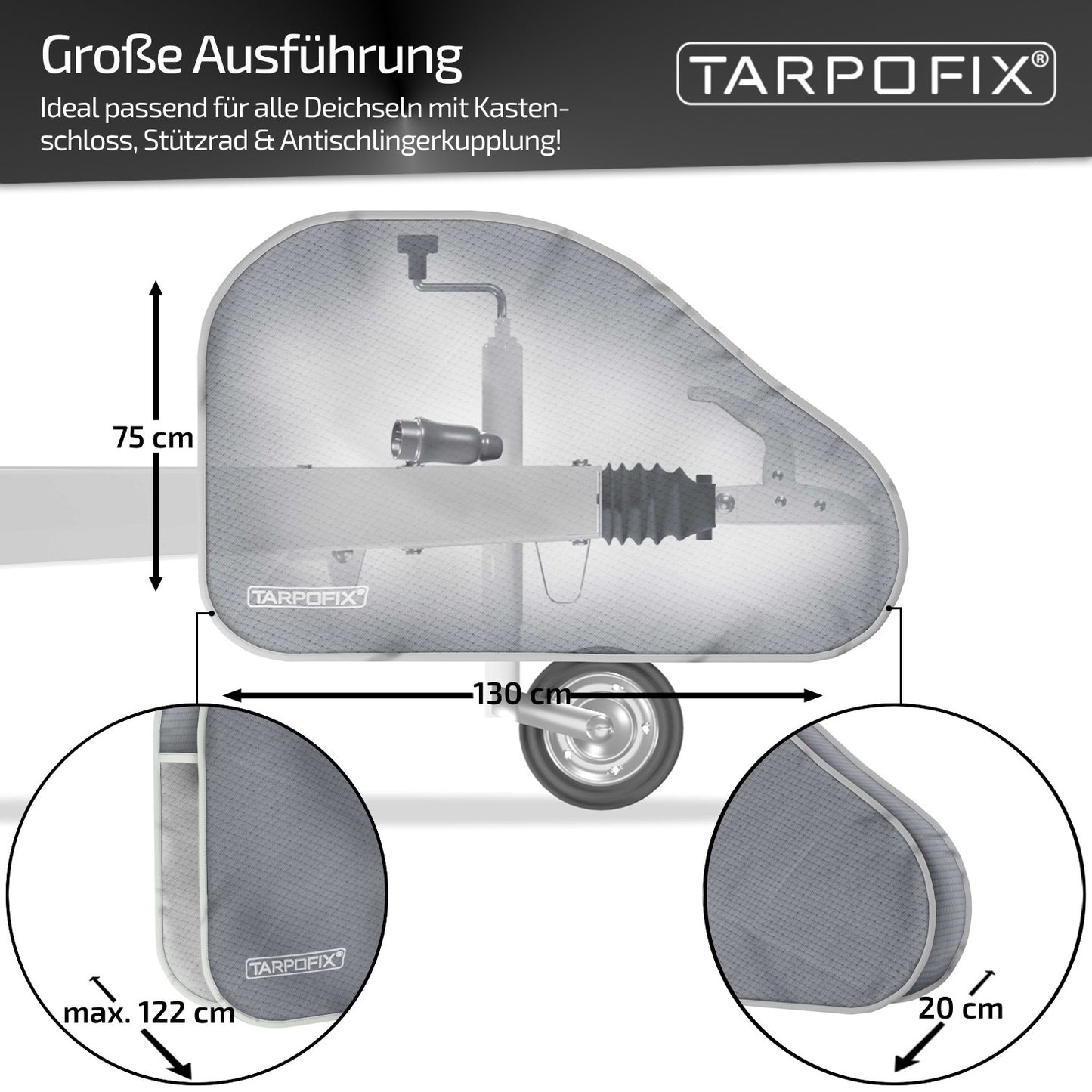 Deichselabdeckung groß für Pferdeanhänger Grau