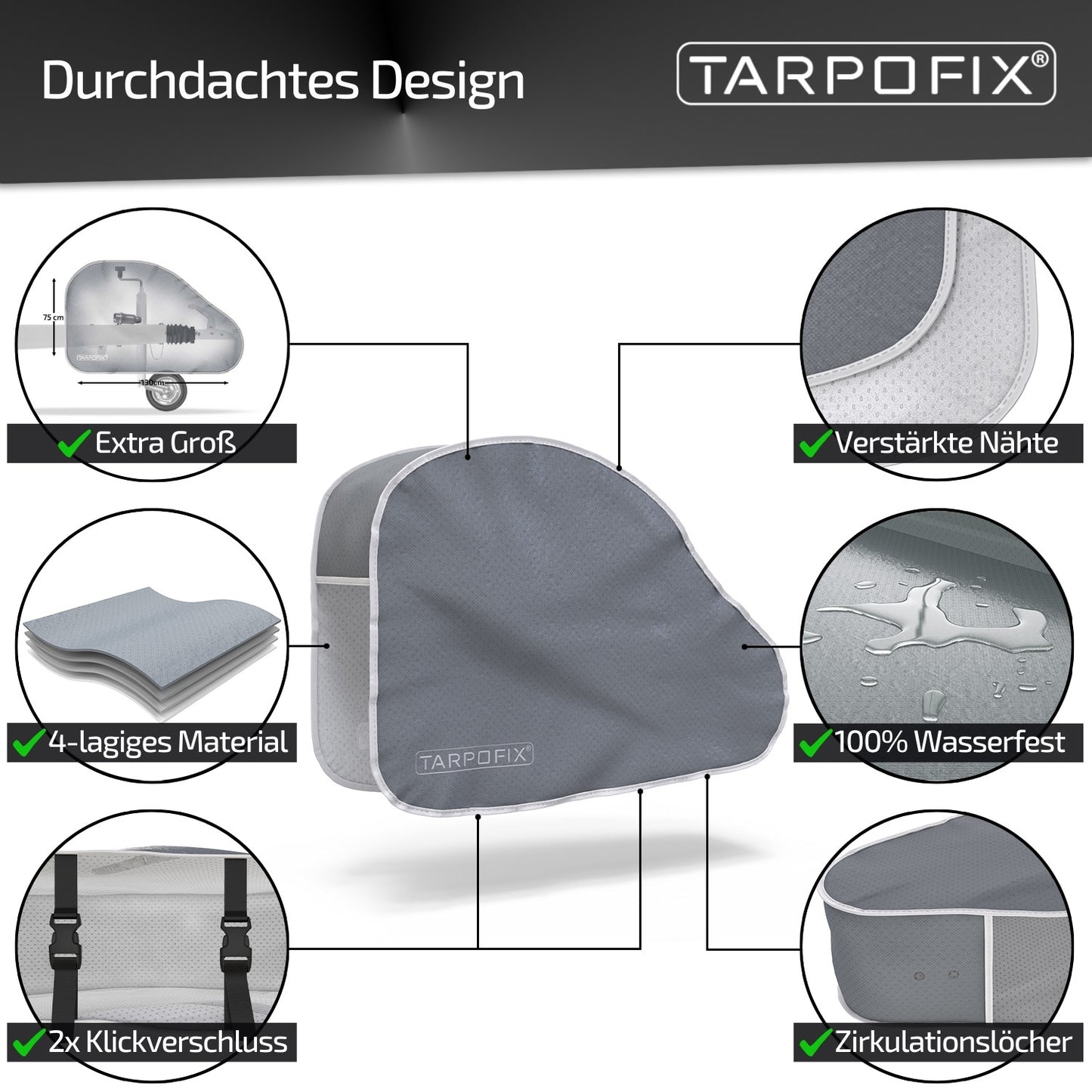 Deichselabdeckung groß für Pferdeanhänger Grau