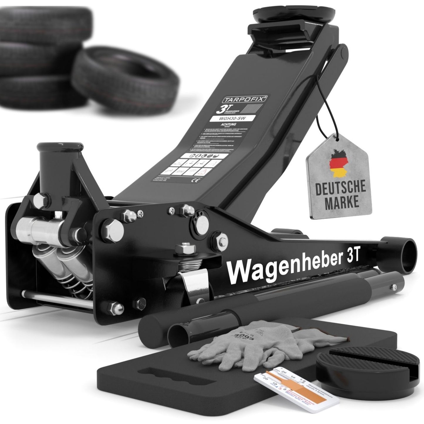 Wagenheber 3000kg mit 360° Rollrädern und rutschfester Gummiauflage