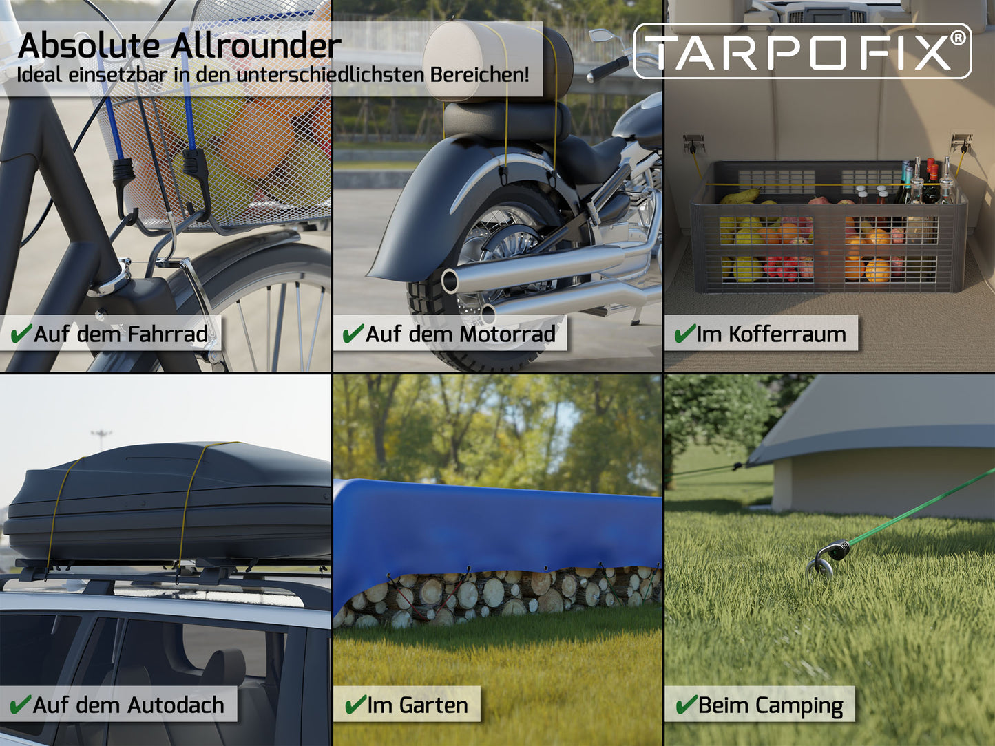 Gepäckspanner Set mit Haken und Expanderschlingen Tarpofix
