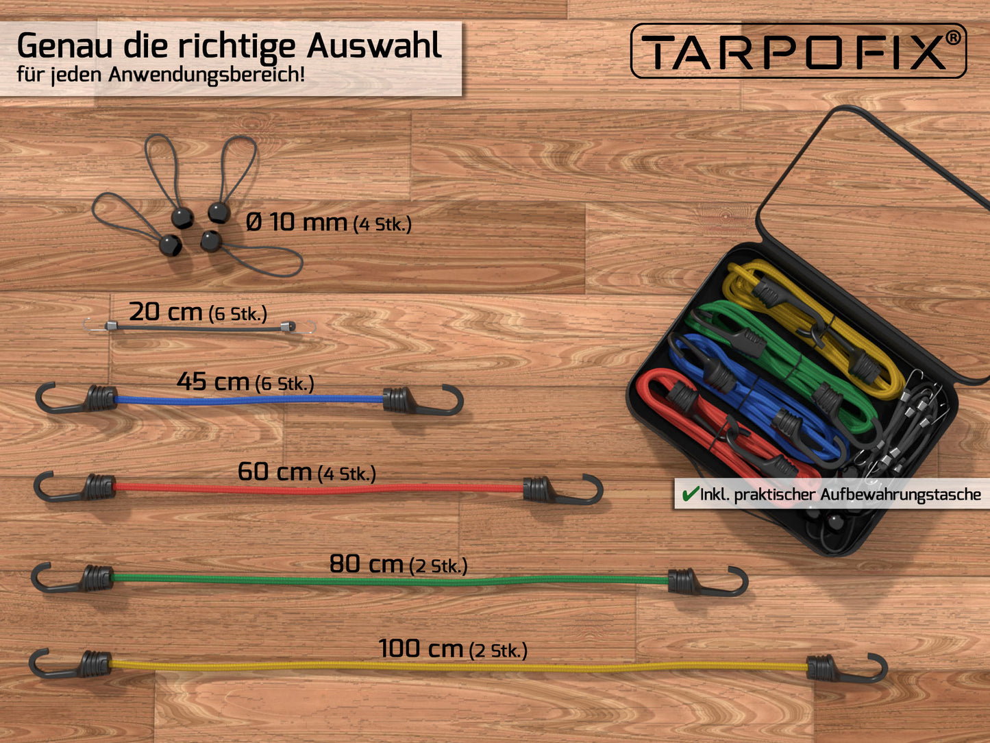Gepäckspanner Set mit Haken und Expanderschlingen Tarpofix