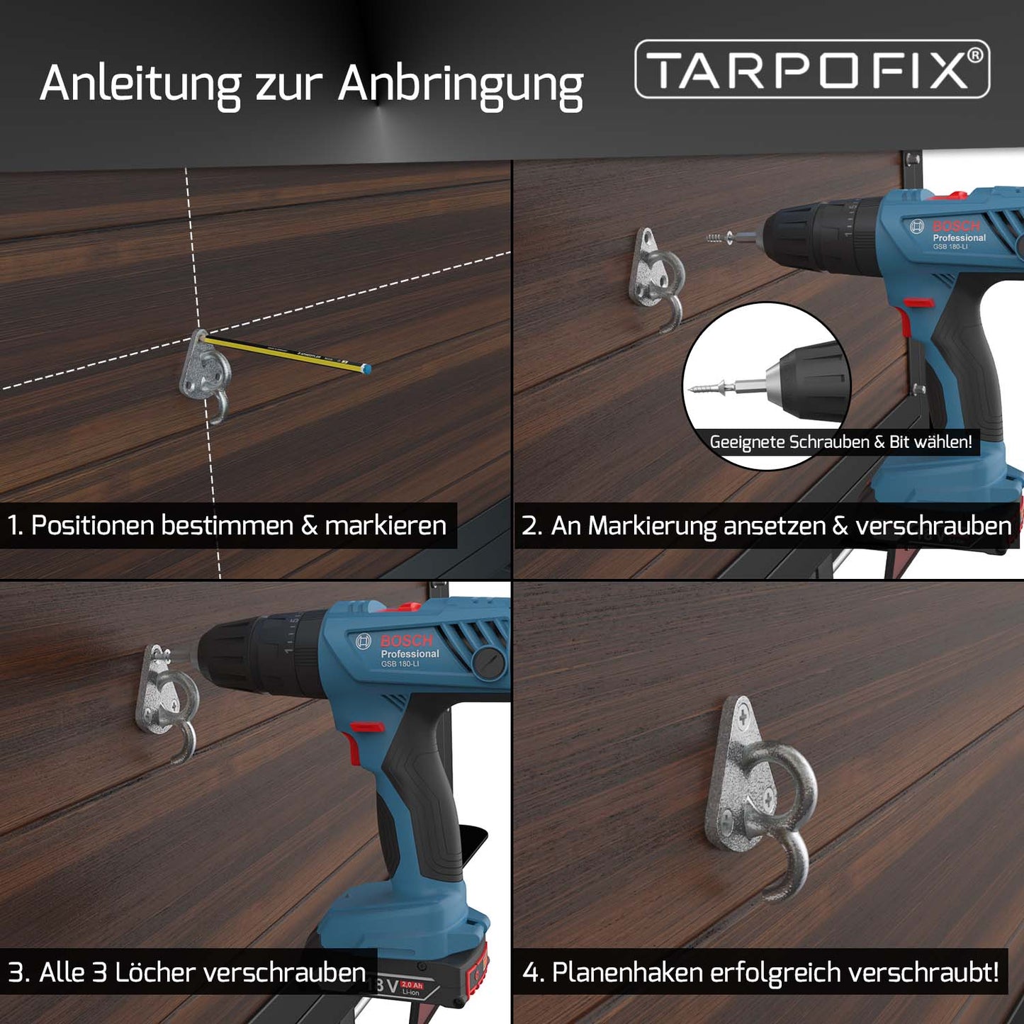 Dreiloch Planenhaken mit Öse und Schrauben für Anhänger