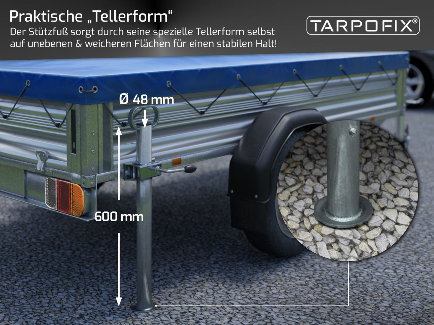 Anhängerstütze aus verzinktem Stahl mit 300 kg Stützlast