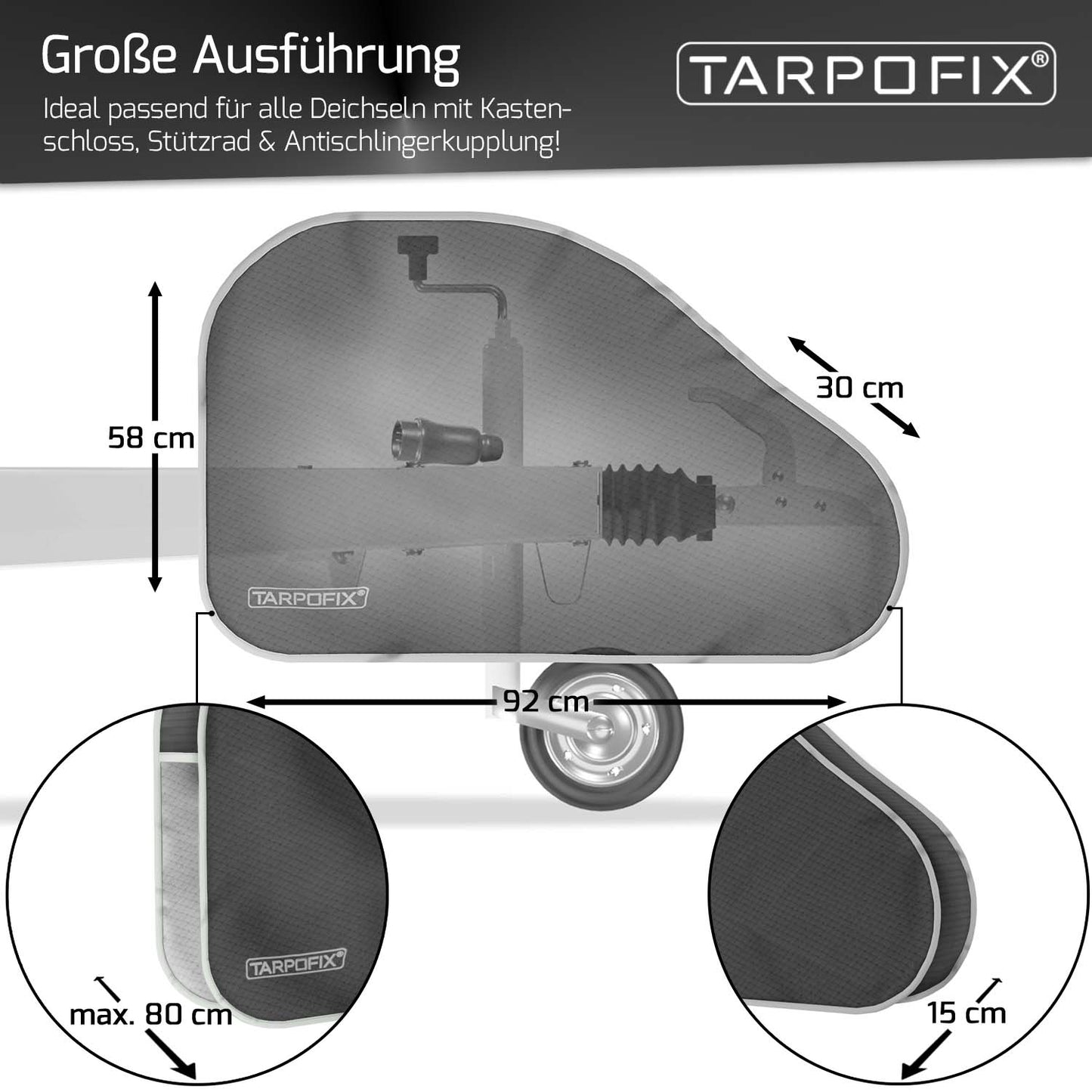 Deichselhaube Schwarz für Anhänger und Wohnwagen Schutz