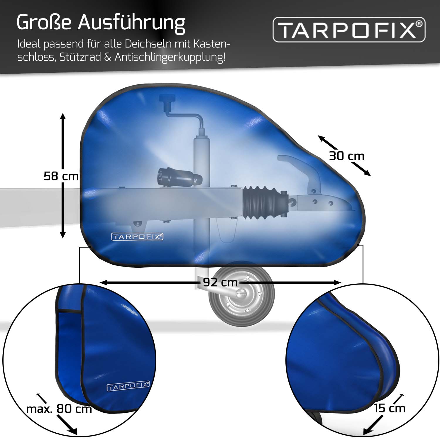 Deichselhaube Blau PVC für Anhänger und Wohnwagen Tarpofix