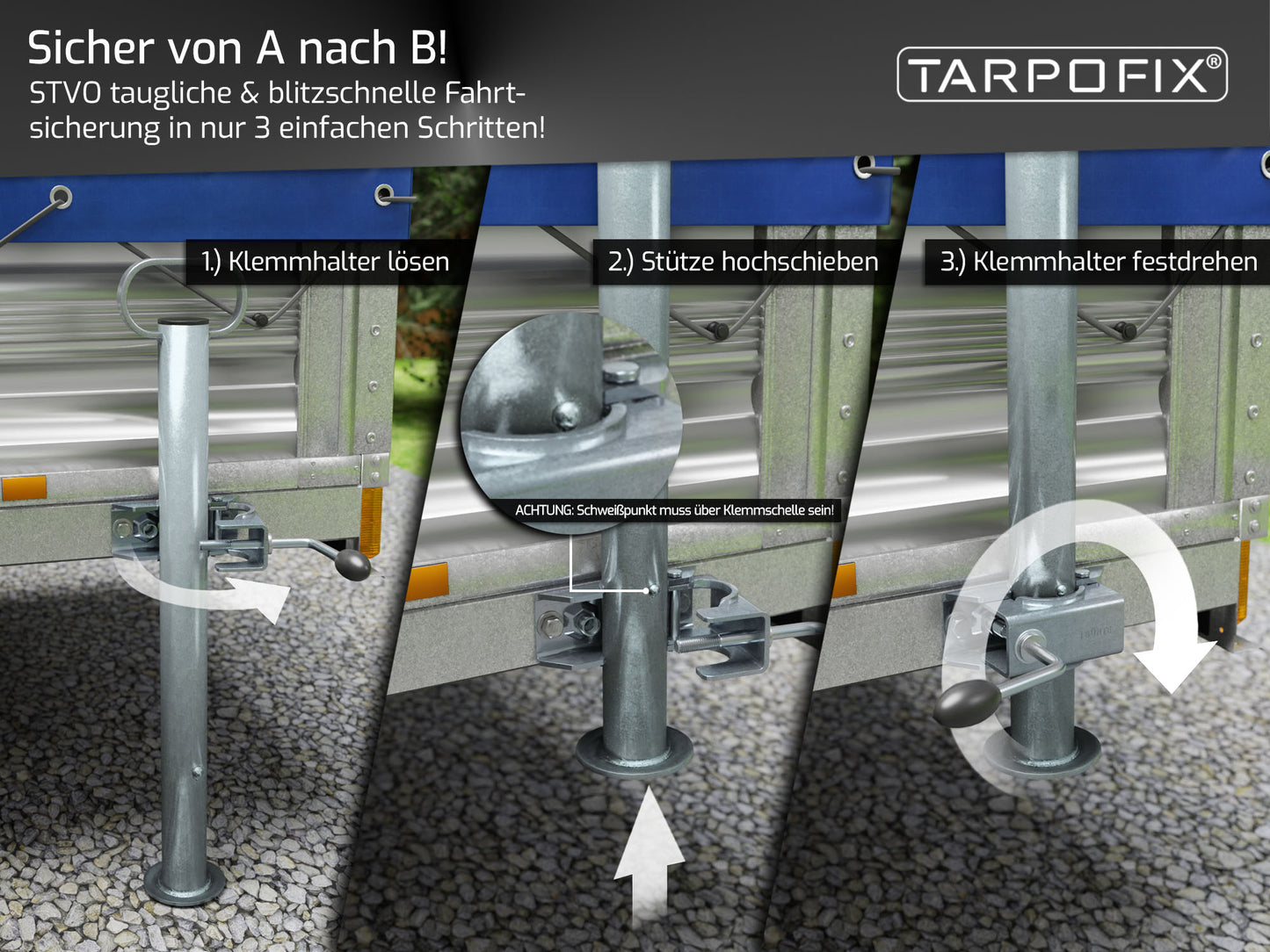 Anhängerstütze (+ Klemmhalter) aus verzinktem Stahl