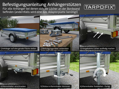 Anhängerstütze (+ Klemmhalter) aus verzinktem Stahl