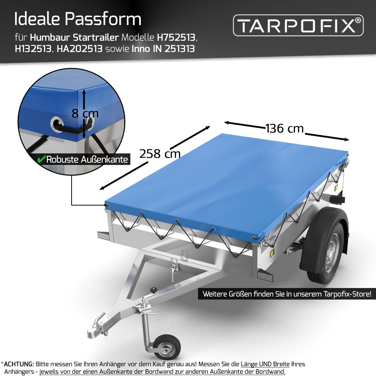 Anhänger Flachplane 258 x 136 x 8 cm für Humbaur & Böckmann