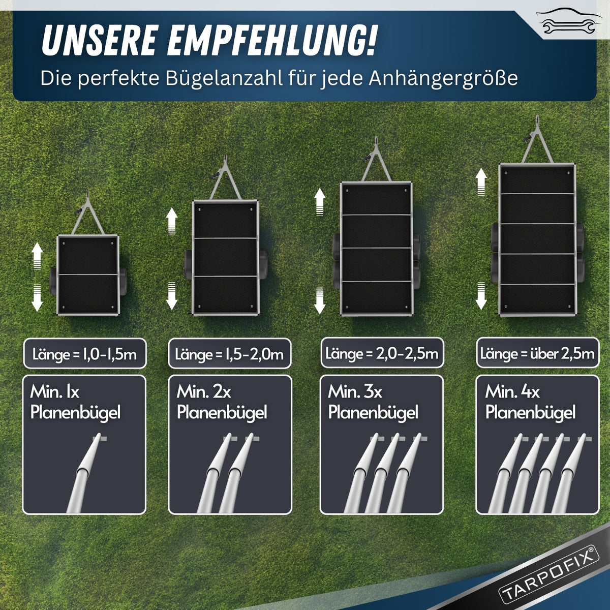 Anhänger Planenbügel 100 - 145 cm (4er Set)