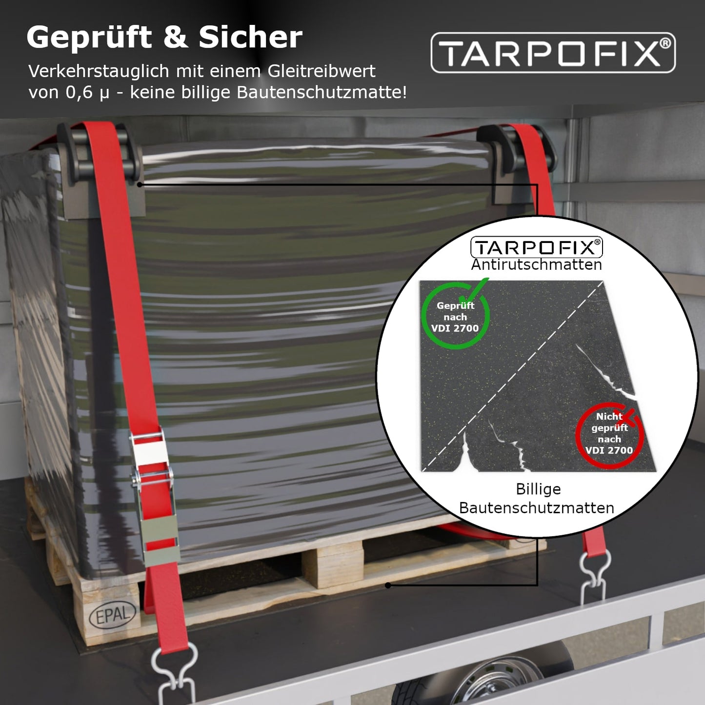 Ladungssicherungsmatte 1200 x 800 mm für sicheren Transport