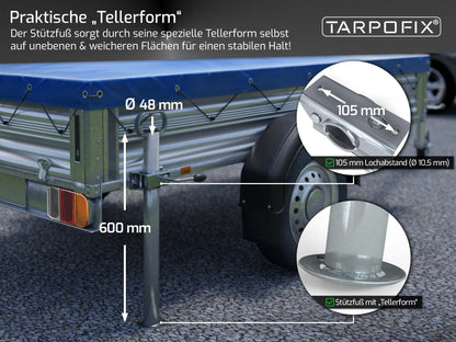 Anhängerstützen 300 kg mit Klemmhaltern aus verzinktem Stahl