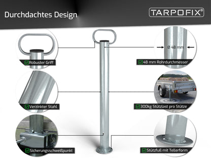 Anhängerstütze mit verzinktem Klemmhalter Ø 48 mm, 600 mm