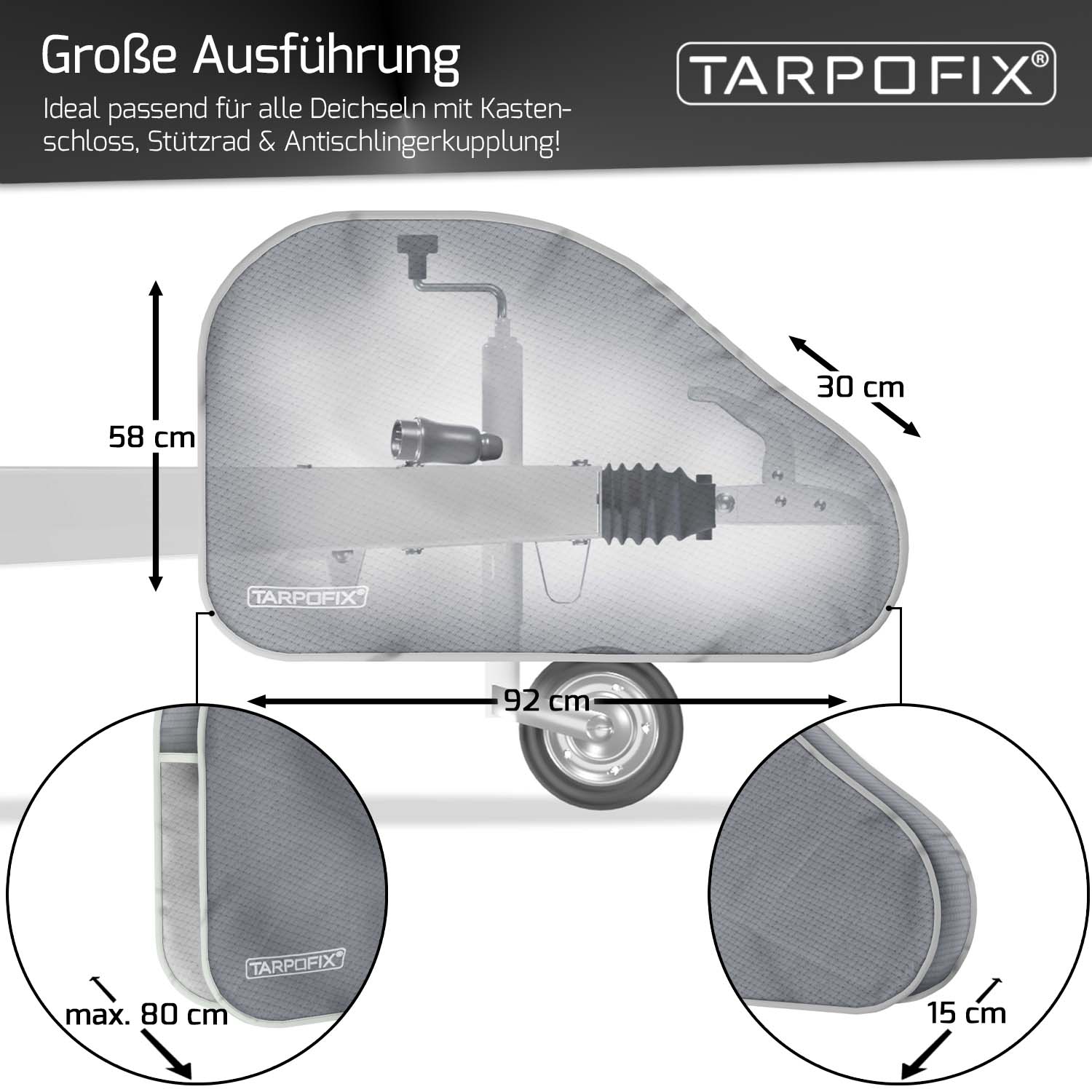 Tarpofix® Deichselhaube grau  100% Wasserfestes Material – Tarpofix-Shop