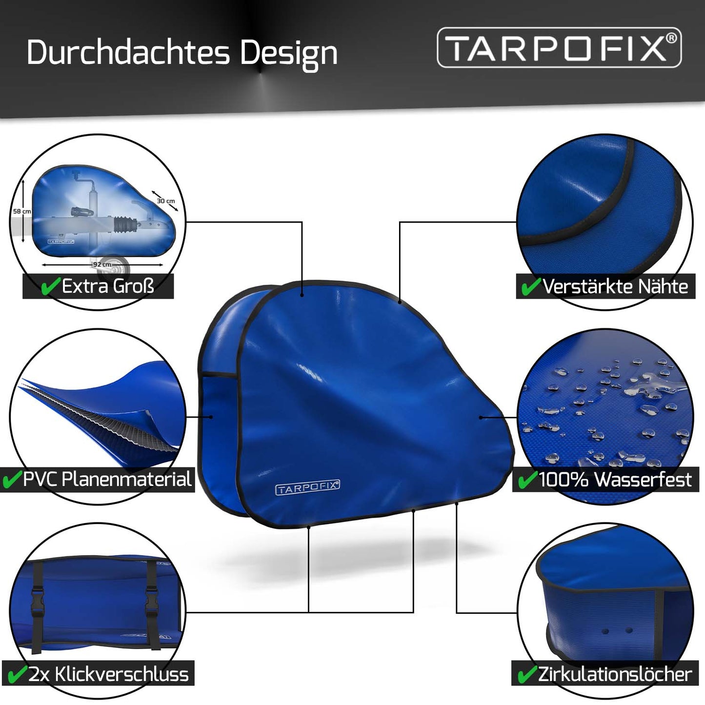 Deichselhaube Blau PVC für Anhänger und Wohnwagen Tarpofix