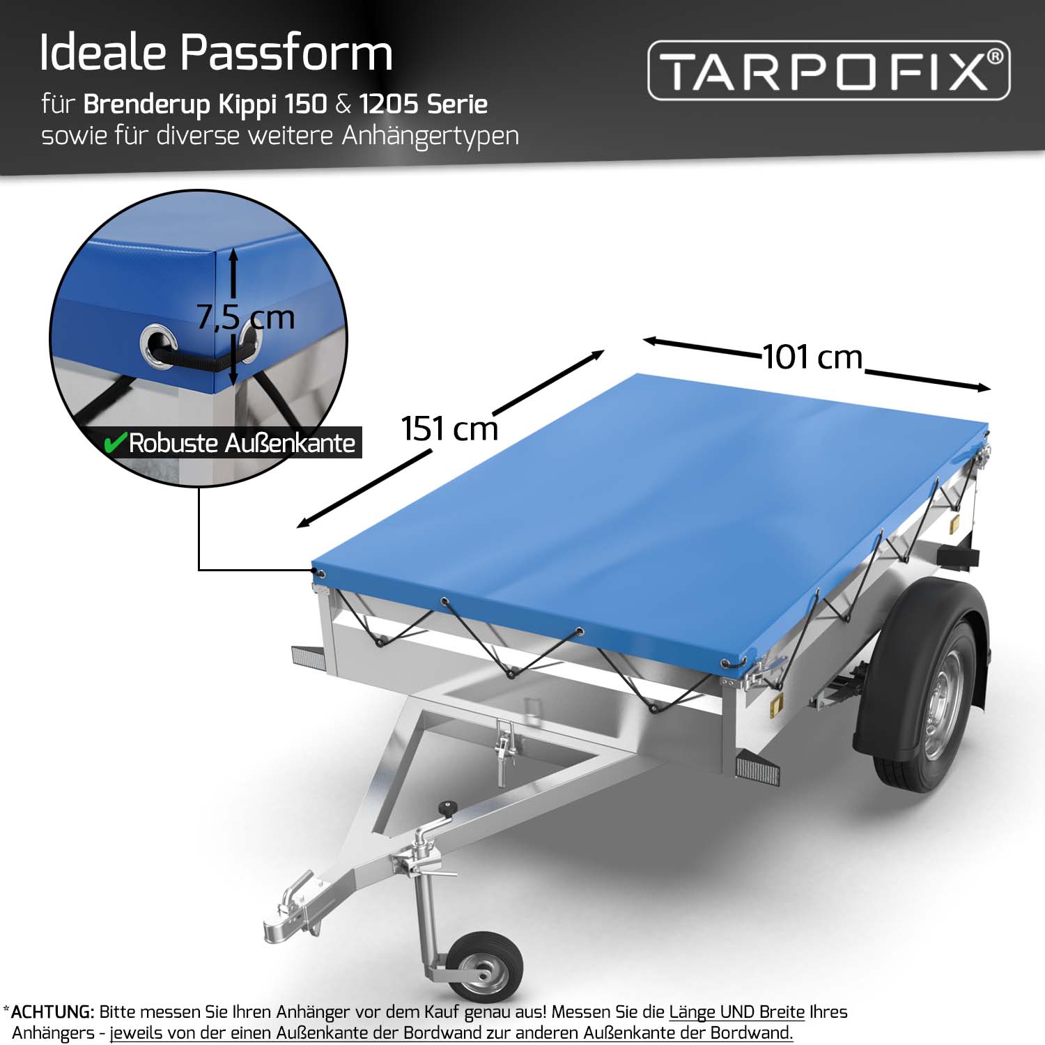 Anhänger Flachplane 151 x 101 cm mit Expander und Würgeklemmen