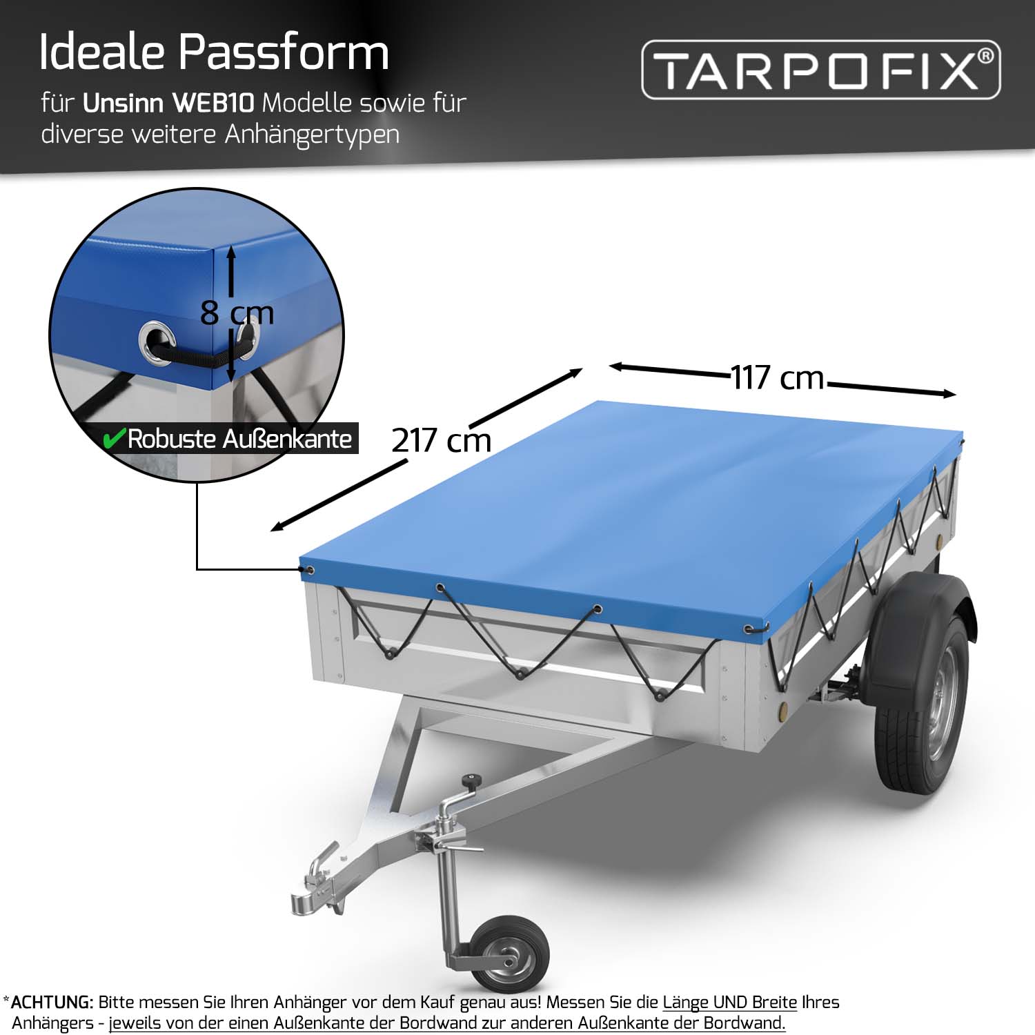 Tarpofix® Anhänger Flachplane 217 x 117 cm inkl. Planenseil – Tarpofix-Shop